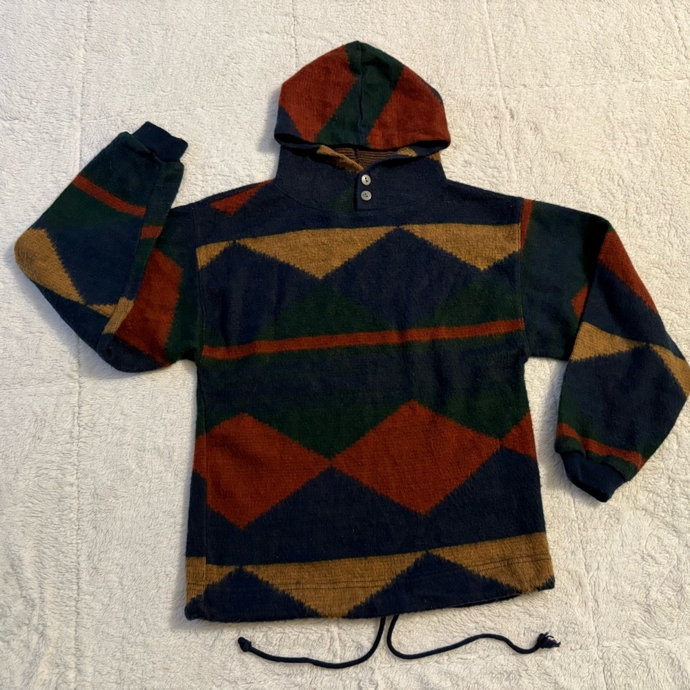 PAZZO Vintage 90s Pullover Fleece Geometric Drawstring Waist Size Medium